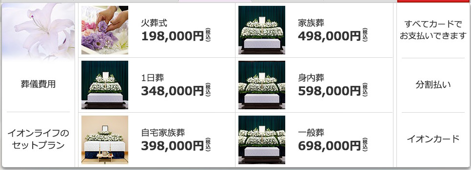 イオンのお葬式の価格